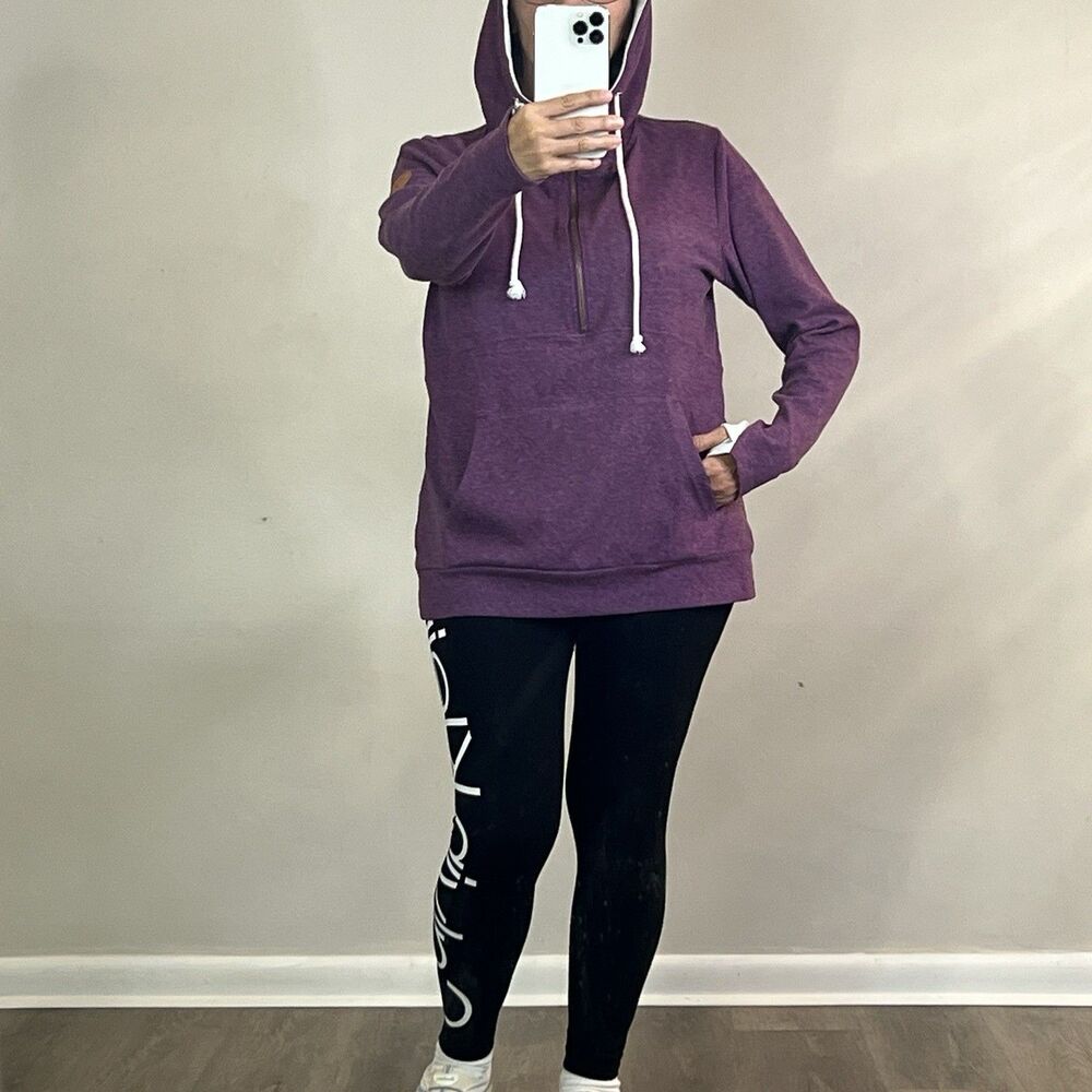 Michelle Mae Women's Hoodie Size M Cotton Blend Lavender Half Zip Sport Outdoors